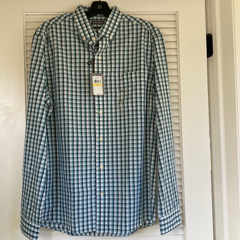 Van Heusen Mens Plaid Dress Shirt, Medium
